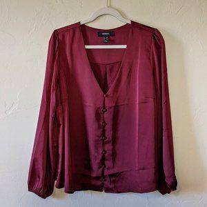F21 Flowy Burgundy Button-up Blouse
